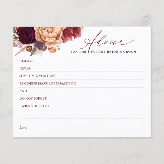 Burgundy Rood Oranje Herfstbloemen Advieskaart (Voorkant)