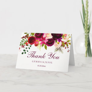 Burgundy Rood Paarse Bloem Boho Bruiloft Bedankt