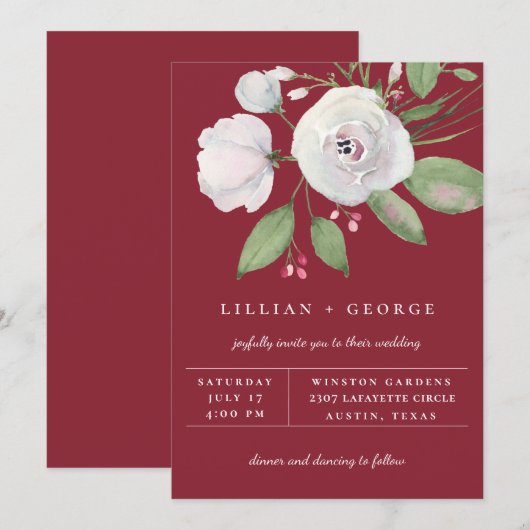 Burgundy Rood Wit Bloemstuk Trouw Aankondiging (Voorkant / Achterkant)