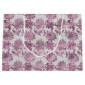 Burgundy Rood Zilver Bloemmotief Groot Cadeauzakje (Voorkant)