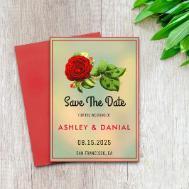 Burgundy roos boho floral Wedding Save the Date Kaart