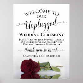 Burgundy Roos Chic Unplugged Wedding Ceremony Poster