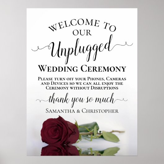 Burgundy Roos Chic Unplugged Wedding Ceremony Poster (Voorkant)