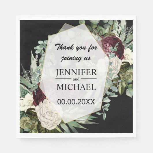 Burgundy roos donkere huidskleur  bruiloft servet (Voorkant)