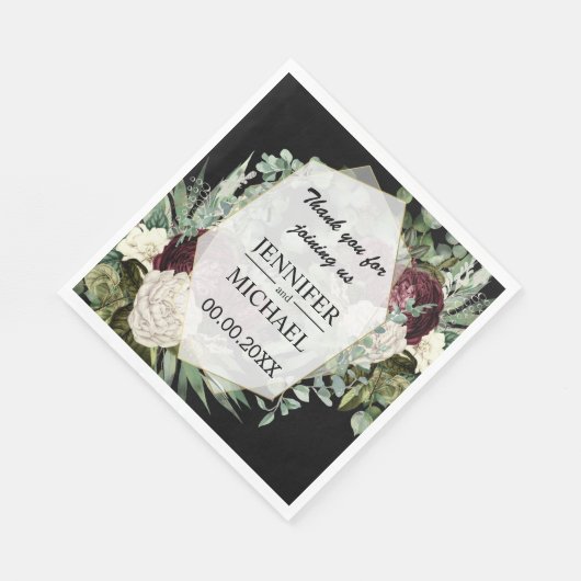 Burgundy roos donkere huidskleur  bruiloft servet (Hoek)