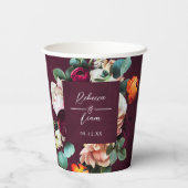 Burgundy Roos en Ranunculus Bruiloft Papieren Bekers (Achterkant)