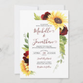 Burgundy Roos en Sunflower Wedding Invitation Kaart (Voorkant)