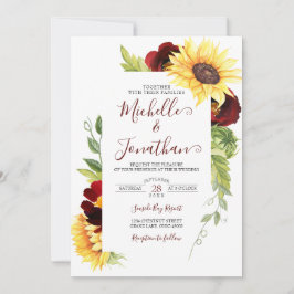 Burgundy Roos en Sunflower Wedding Invitation Kaart