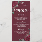 Burgundy Roos Eucalyptus Trouw Menu Kaart (Voorkant)