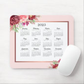Burgundy Roos Floral Blush Pink 2023 Calendar Muismat (Met muis)