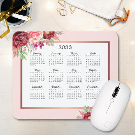 Burgundy Roos Floral Blush Pink 2023 Calendar Muismat