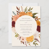 Burgundy Roos Floral Fall Wedding Invitation Kaart (Voorkant)