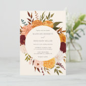 Burgundy Roos Floral Fall Wedding Invitation Kaart (Staand voorkant)