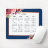 Burgundy Roos Floral Navy Blue 2023 Calendar Muismat (Met muis)