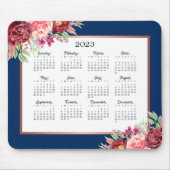 Burgundy Roos Floral Navy Blue 2023 Calendar Muismat (Voorkant)