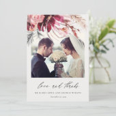 Burgundy Roos Floral Pampas Grass Foto Weddenschap Bedankkaart (Staand voorkant)