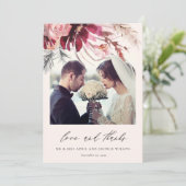 Burgundy Roos Floral Pampas Grass Foto Weddenschap Bedankkaart (Staand voorkant)