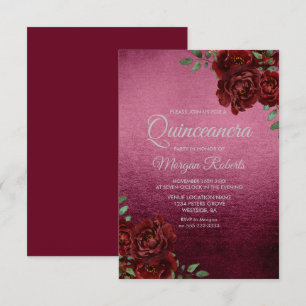Burgundy Roos Folie Kijk uit Quinceanera Invite Kaart