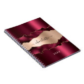 Burgundy roos gold agate marble name script notitieboek (Rechterzijde)
