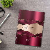 Burgundy roos gold agate marble name script notitieboek
