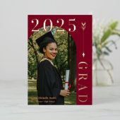 Burgundy Roos Gold Arch & Arrow Afstuderen Folie Uitnodiging (Staand Voorkant)