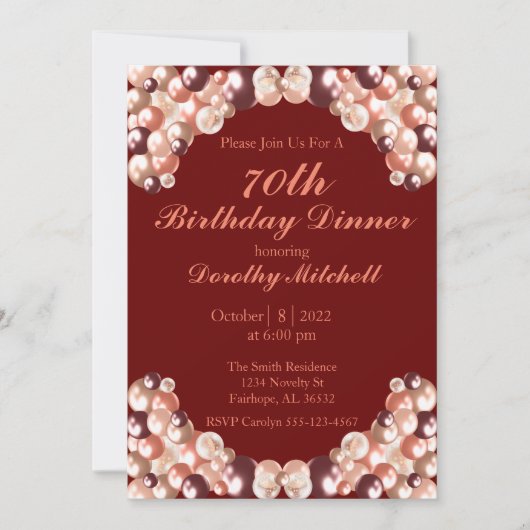 Burgundy Roos Gold Balloon 70e verjaardag Kaart (Voorkant)