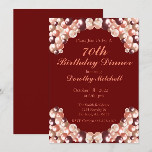 Burgundy Roos Gold Balloon 70e verjaardag Kaart (Voorkant / Achterkant)