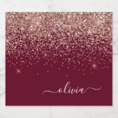 Burgundy Roos Gold Blush Pink Glitter Monogram Bier Etiket (Enkel label)