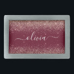 Burgundy Roos Gold Blush Pink Glitter Monogram Gesp<br><div class="desc">Bourgogne en Roos Gold - Blush Pink Sparkle Glitter Script Monogram Name Belt Buckle. Dit maakt het perfecte afstuderen, zoete 16 16, 18, 21, 30, 40, 50, 60, 70, 80, 90, 100 jaar, bruiloft, vrijgezellenfeest, verjaardagsfeest, baby shower of bachelorette cadeau voor iemand die van glam luxe en stijlvolle stijl houdt....</div>