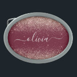 Burgundy Roos Gold Blush Pink Glitter Monogram Gesp<br><div class="desc">Bourgogne en Roos Gold - Blush Pink Sparkle Glitter Script Monogram Name Belt Buckle. Dit maakt het perfecte afstuderen, zoete 16 16, 18, 21, 30, 40, 50, 60, 70, 80, 90, 100 jaar, bruiloft, vrijgezellenfeest, verjaardagsfeest, baby shower of bachelorette cadeau voor iemand die van glam luxe en stijlvolle stijl houdt....</div>