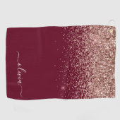 Burgundy Roos Gold Blush Pink Glitter Monogram Golfhanddoek (Horizontaal)