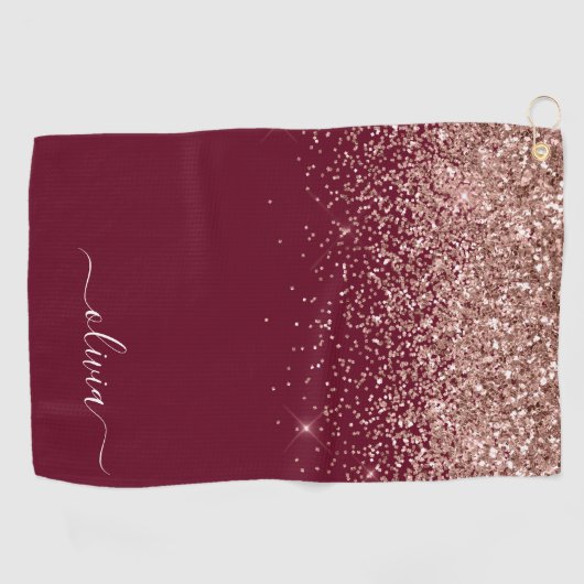 Burgundy Roos Gold Blush Pink Glitter Monogram Golfhanddoek (Horizontaal)