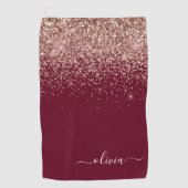 Burgundy Roos Gold Blush Pink Glitter Monogram Golfhanddoek (Voorkant)
