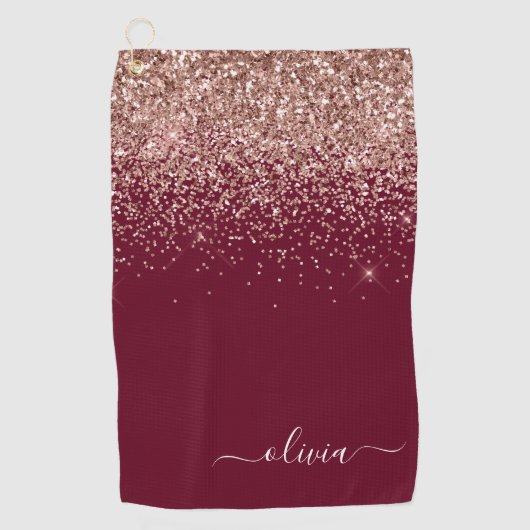 Burgundy Roos Gold Blush Pink Glitter Monogram Golfhanddoek (Voorkant)