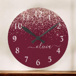 Burgundy Roos Gold Blush Pink Glitter Monogram Grote Klok<br><div class="desc">Bourgogne en Roos Gold Blush Pink Sparkle Glitter Borhed Script Monogram Name Clock. Dit maakt de perfecte liefhebbende 16 verjaardag,  bruiloft,  vrijgezellenfeest,  verjaardagsdag,  baby shower of vrijgezellenfeest voor iemand die van luxe glam en stijl houdt.</div>