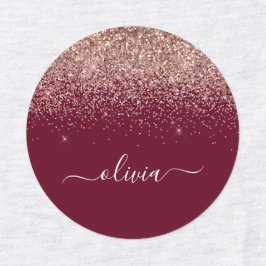 Burgundy Roos Gold Blush Pink Glitter Monogram Labels