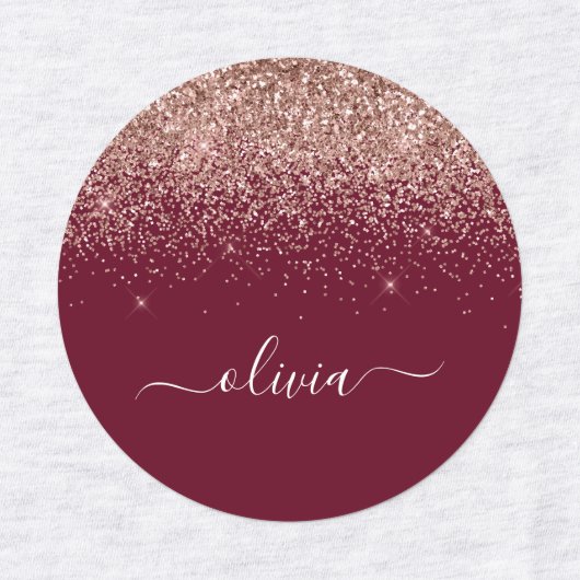 Burgundy Roos Gold Blush Pink Glitter Monogram Labels (Design 1)