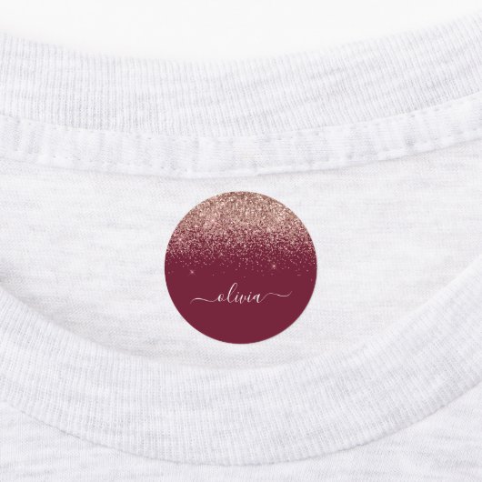 Burgundy Roos Gold Blush Pink Glitter Monogram Labels (Aangebracht)