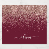 Burgundy Roos Gold Blush Pink Glitter Monogram Likeurfles Etiket (Enkel label)