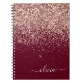 Burgundy Roos Gold Blush Pink Glitter Monogram Notitieboek (Voorkant)