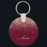 Burgundy Roos Gold Blush Pink Glitter Monogram Sleutelhanger<br><div class="desc">Bourgogne en Roos Gold - Blush Pink Glitter Script Monogram Name Keychains (Sleutelhanger). Dit maakt de perfecte liefhebbende 16 verjaardag,  bruiloft,  vrijgezellenfeest,  verjaardagsdag,  baby shower of vrijgezellenfeest voor iemand die van luxe glam en stijl houdt.</div>