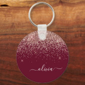 Burgundy Roos Gold Blush Pink Glitter Monogram Sleutelhanger (Voorkant)