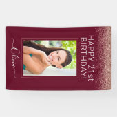 Burgundy Roos Gold Blush Pink Glitter Monogram Spandoek (Horizontaal)