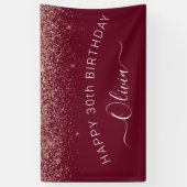 Burgundy Roos Gold Blush Pink Glitter Monogram Spandoek (Verticaal)