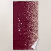 Burgundy Roos Gold Blush Pink Glitter Monogram Strandlaken (Voorkant)