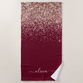 Burgundy Roos Gold Blush Pink Glitter Monogram Strandlaken