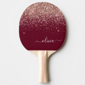 Burgundy Roos Gold Blush Pink Glitter Monogram Tafeltennisbatje (Voorkant)
