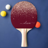 Burgundy Roos Gold Blush Pink Glitter Monogram Tafeltennisbatje