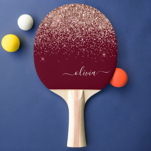 Burgundy Roos Gold Blush Pink Glitter Monogram Tafeltennisbatje