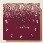 Burgundy Roos Gold Blush Pink Glitter Monogram Vierkante Klok<br><div class="desc">Rose Gold - Blush Pink and Burgundy Sparkle Glitter Script Monogram Name Clock. This makes the perfect sweet 16 birthday,  wedding,  bridal shower,  verjaarary,  baby shower or bachelorette party gift for someone that loves glam luxury and chic styles.</div>